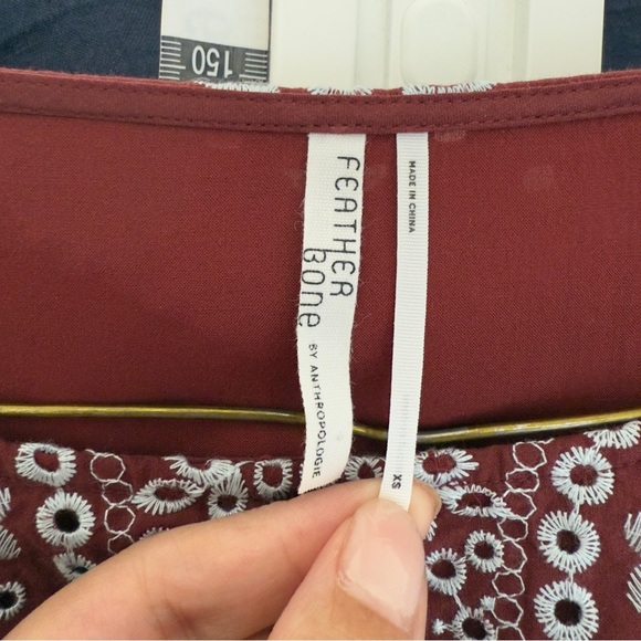 Anthropologie Feather Bone Burgundy & White Mini Dress XS - Picture 5 of 7
